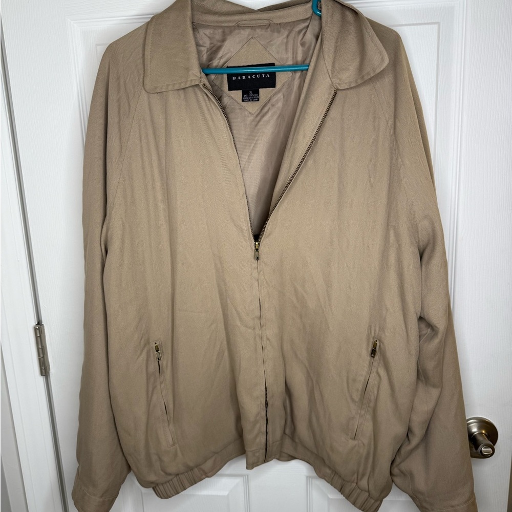 Baracuta Mens Harrington Bomber Jacket Sz XL Silk Khaki Brown